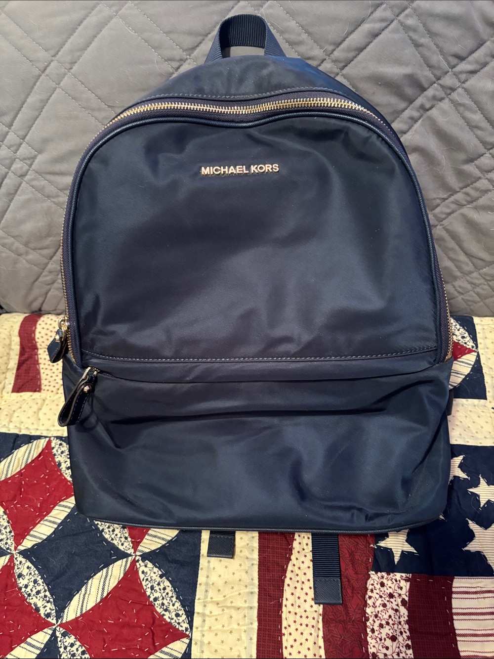 Michael Kors Men's Navy Backpack with Gold Hardware